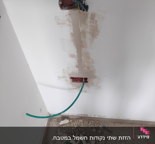 חוטי חשמל יוצאים מקופסת חשמל בקיר
